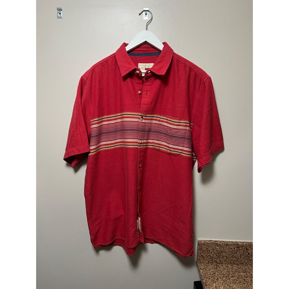 The‎ Territory Ahead Mens XL Red Striped Cotton Short Sleeve Button Down Shirt